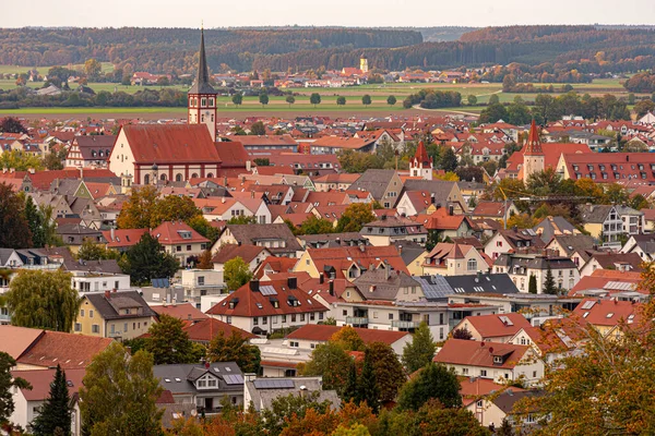 Ciudad Del Distrito Mindelheim Fotografiado Desde Mindelburg Ciudad Alemania Allgaeu — Foto de Stock