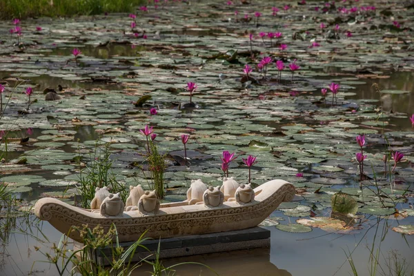 Önce göl Yarımadası Club Gölü kurbağa gümüş gemi Hainan Tunchang gün — Stok fotoğraf