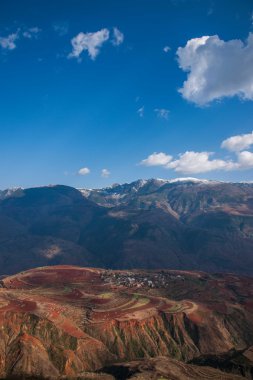 Dongchuan, Yunnan Red Land sunsetting ditch terraced clipart