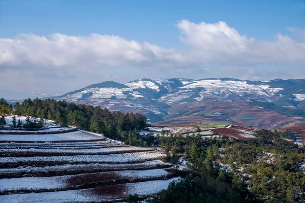 Дунчуань, Юннан Червоної землі snowy сфера в "оцінка увігнутих" тераси — стокове фото