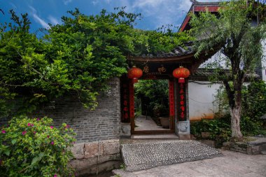 Lijiang Antik şehir sokak konut kapı