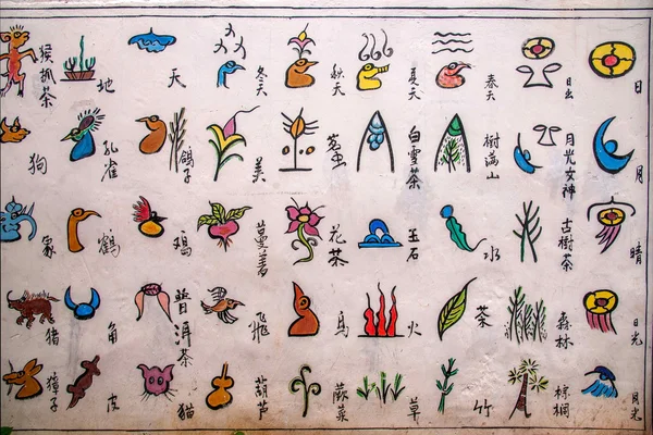 Yunnan Lijiang Naxi Symbols aleja ściana — Zdjęcie stockowe