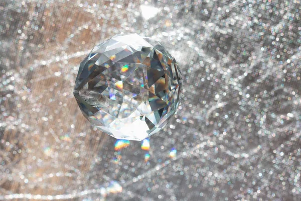 Home Energy Harmonizing Faceted Glass Sphere Silver Background Sparkles — Stock Photo, Image