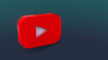 Koyu arkaplanda kırmızı çalma düğmesinin 3B görüntüsü.