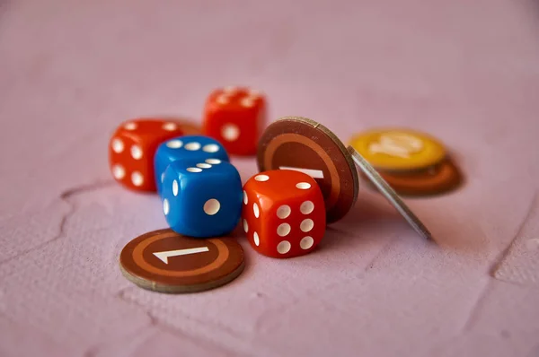 Cards Dice Components Board Game Type Hobby Family Leisure — Stock Photo, Image