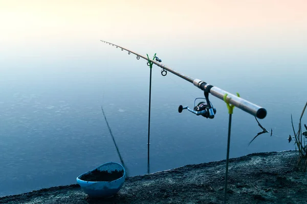 Fishing Rod River Summer Landscape — Stock Photo, Image