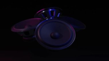 ses hoparlörleri siyah arkaplanda neon ışığı altında. 3d hazırlayıcı.