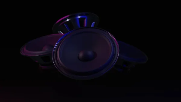 Sound Speakers Neon Light Black Background Render — Stock Photo, Image