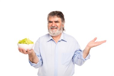 yaşlı adamlar salata bir kase ile