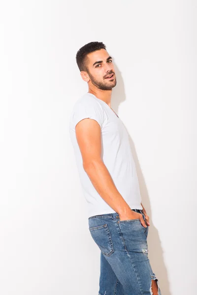 Handsome man in white tshirt — Stock Photo, Image