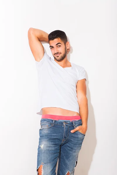 Handsome man in white tshirt — Stock Photo, Image