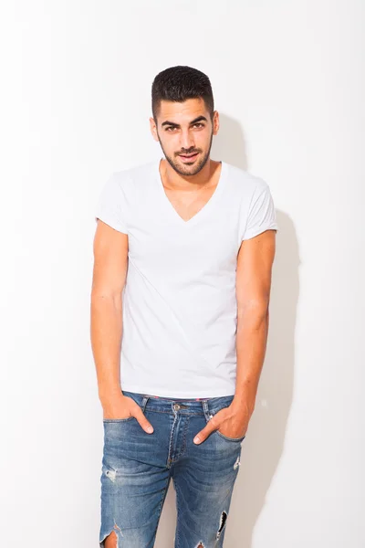 Handsome man in white tshirt — Stock Photo, Image