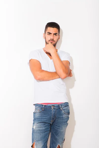 Handsome man in white tshirt — Stock Photo, Image