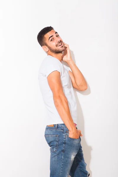 Handsome man in white tshirt — Stock Photo, Image