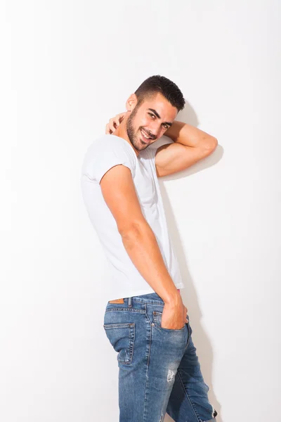 Handsome man in white tshirt — Stock Photo, Image