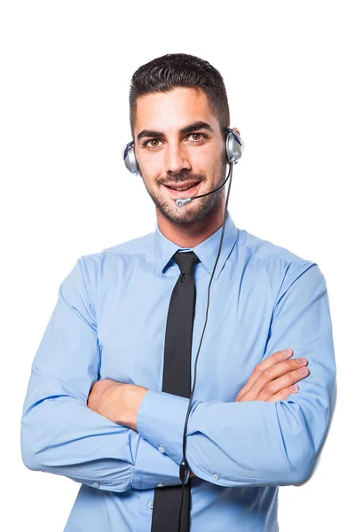 Male operator, handsome hispanic man in formal wear — Stock Photo, Image