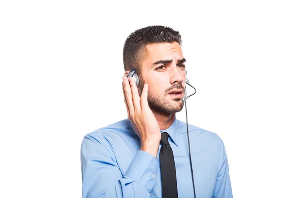 Male operator, handsome hispanic man in formal wear — Stock Photo, Image