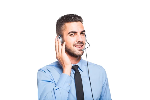 Male operator, handsome hispanic man in formal wear — Stock Photo, Image