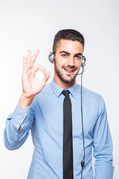 Male operator, handsome hispanic man in formal wear — Stock Photo, Image