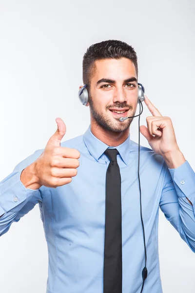 Male operator, handsome hispanic man in formal wear — Stock Photo, Image