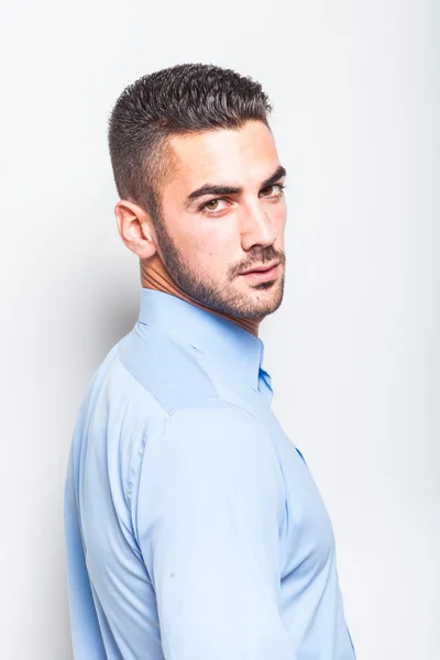 Single elegant man in blue shirt — Stock Photo, Image