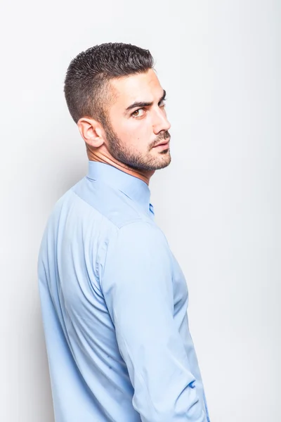 Single elegant man in blue shirt — Stock Photo, Image
