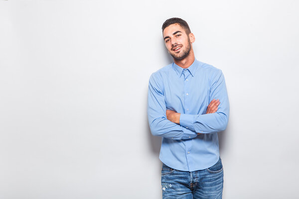 single elegant man in blue shirt