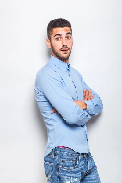 Single elegant man in blue shirt — Stock Photo, Image