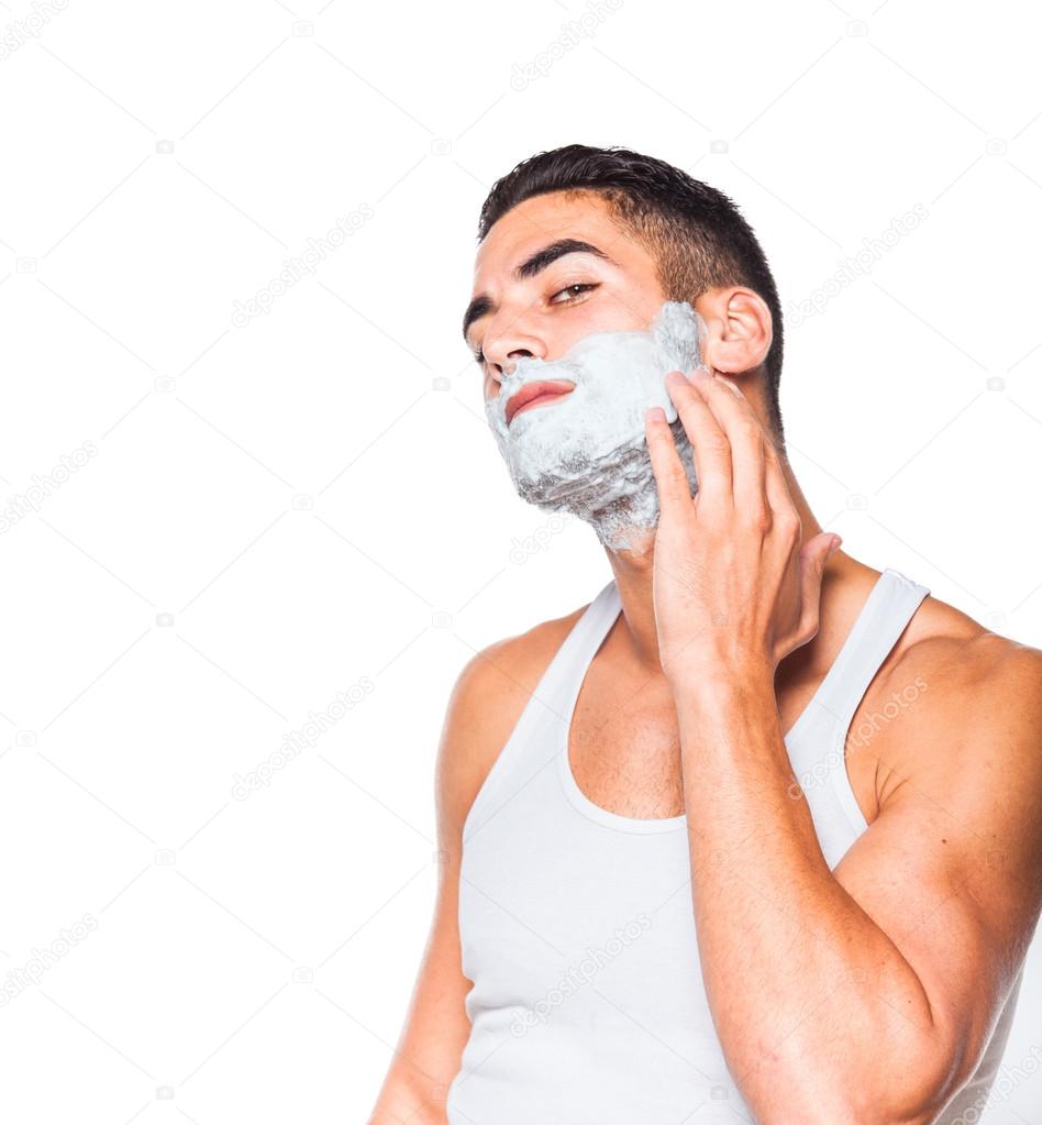 handsome man with shaving cream