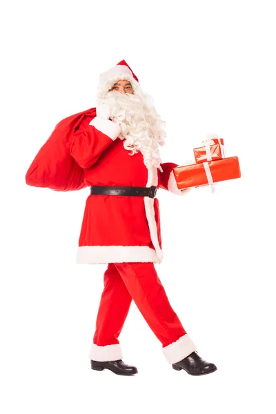 Santa claus holding his sack of gifts on white background — Stock Photo, Image