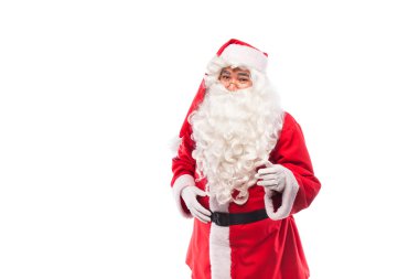 Noel Baba beyaz arka plan kopya alanı ile gözlüklerle
