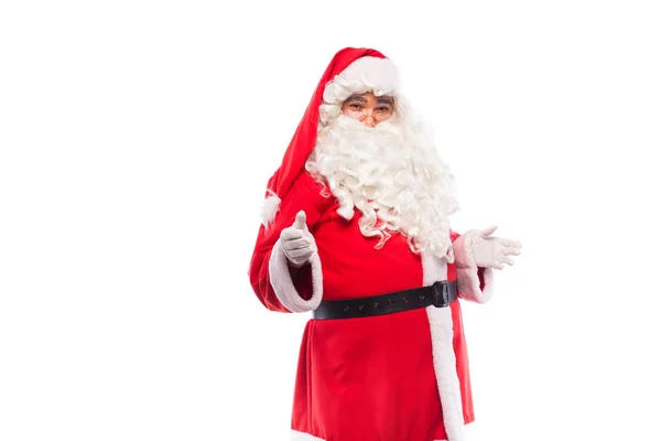Santa Claus con gafas sobre fondo blanco, con espacio para copiar — Foto de Stock