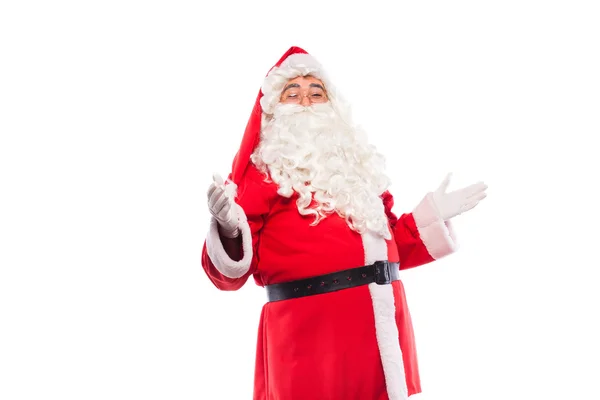 Babbo Natale con bicchieri su sfondo bianco, con spazio copia — Foto Stock