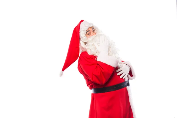 Santa claus com óculos sobre fundo branco, com espaço de cópia — Fotografia de Stock