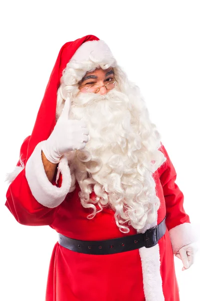 Santa claus with glasses and white gloves on white, with copy sp — Stock Photo, Image