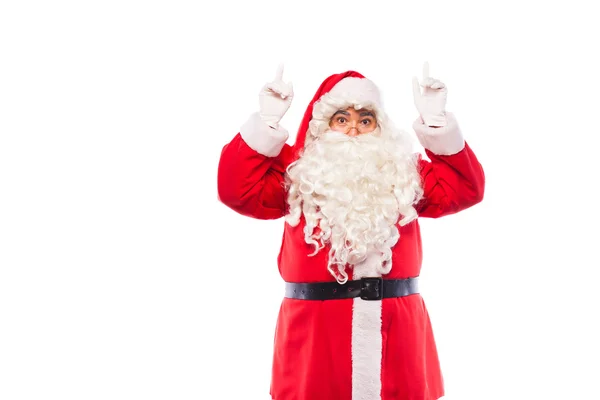 Santa claus wskazując na białe, z miejsca kopiowania — Zdjęcie stockowe