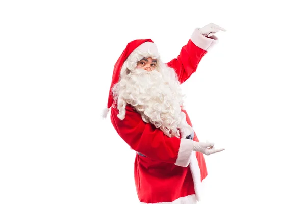 Santa claus avec sur blanc, avec espace de copie — Photo