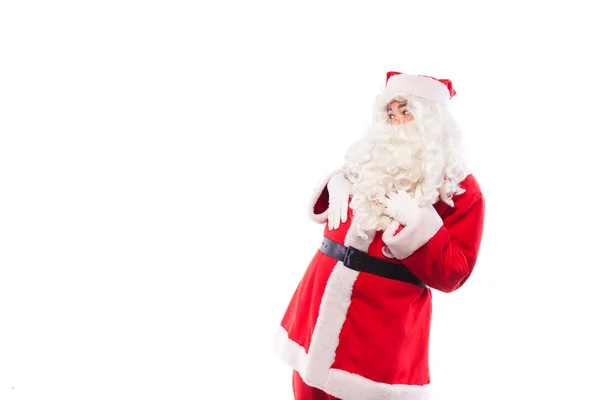 Weihnachtsmann mit auf weiß, mit Kopierraum — Stockfoto