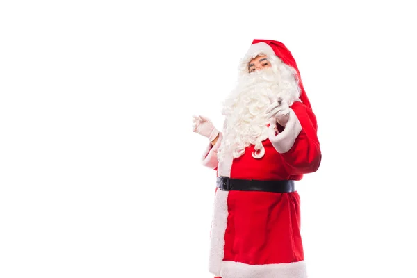 Babbo Natale con su bianco, con spazio copia — Foto Stock