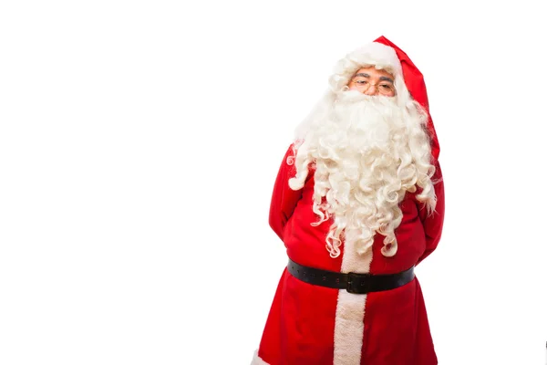 Santa claus s na bílém, s kopií prostor — Stock fotografie