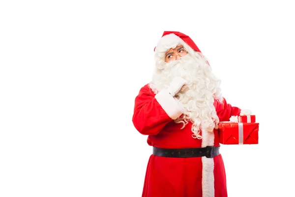 Santa claus with gifts isolated on white, with copy space — Stock Photo, Image