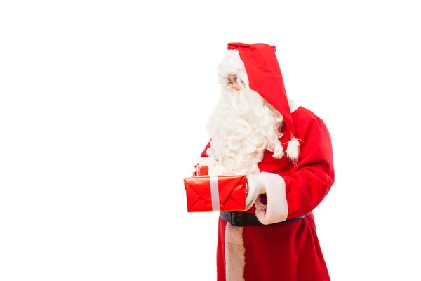 Weihnachtsmann mit Geschenken isoliert auf weiß, mit Kopierraum — Stockfoto