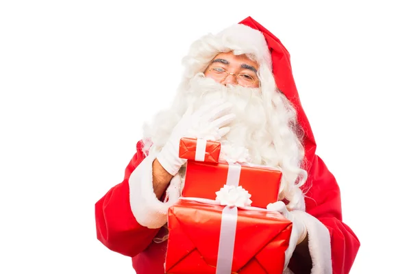 Papai Noel com presentes isolados em branco, com espaço de cópia — Fotografia de Stock