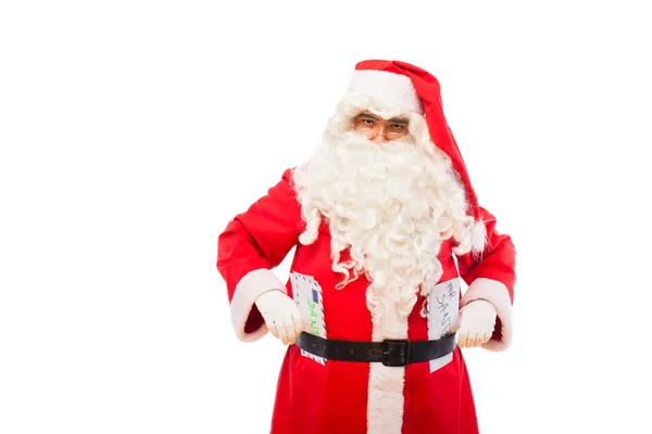 Santa claus with letters isolated on white, with copy space — Stock Photo, Image