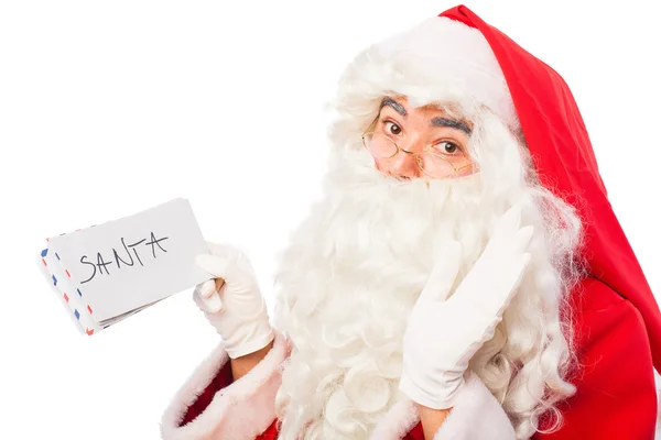 Santa claus met letters geïsoleerd op wit, met kopie ruimte — Stockfoto