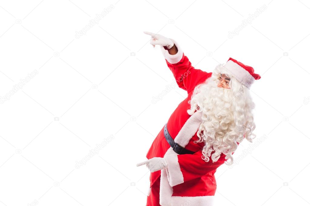 santa claus with  on white, with copy space
