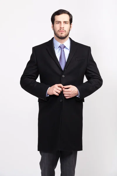 Guapo hombre de negocios de oficina con barba vestido con traje elegante , — Foto de Stock