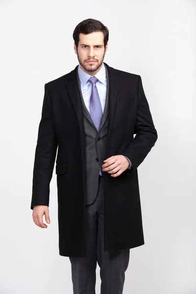 Elegáns ruha öltözött jóképű office üzleti férfi szakállal, — Stock Fotó