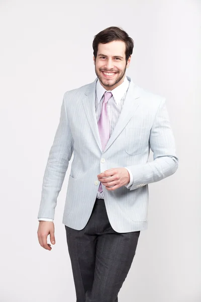 Handsome office business man with beard dressed in elegant suit, — Stock Photo, Image