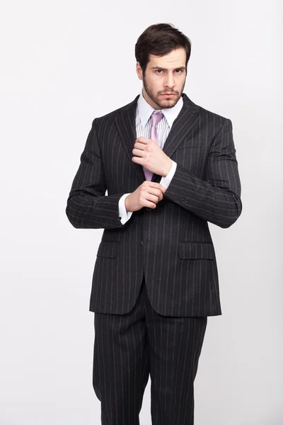 Handsome office business man with beard dressed in elegant suit, — Stock Photo, Image